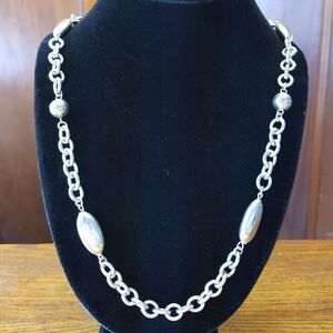 Elegant Long Silver Tone Chain Necklace 17" drop (198)